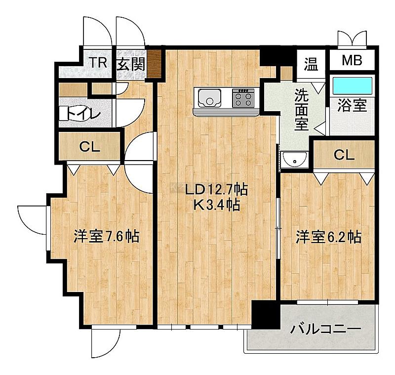 グランドール東開(2LDK/5階)の間取り写真