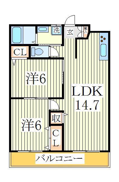 エスポワール富里B(2LDK/2階)の間取り写真