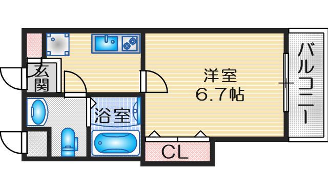 LUXE豊津(1K/3階)の間取り写真