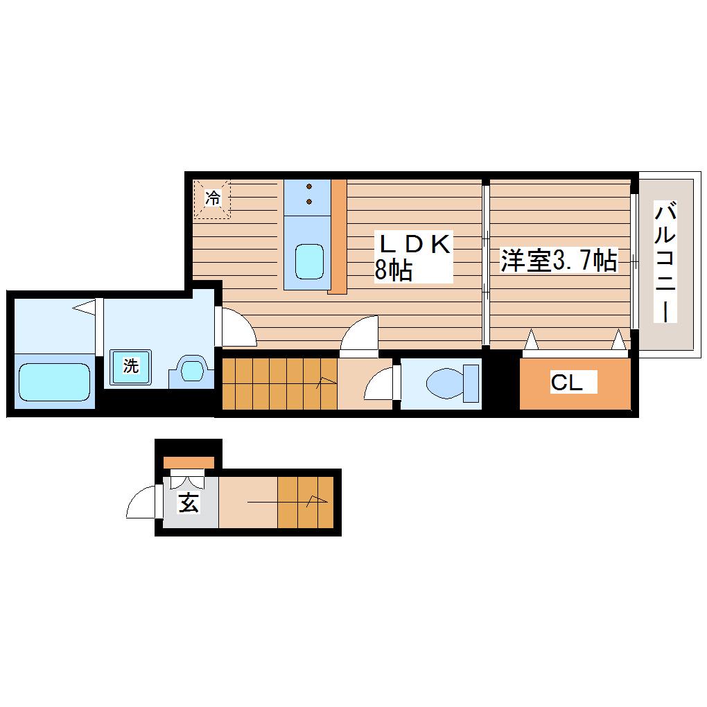 ラフィーノ長町南(1LDK/2階)の間取り写真
