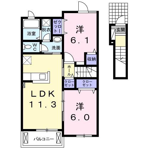 アンド-レ中道B(2LDK/2階)の間取り写真