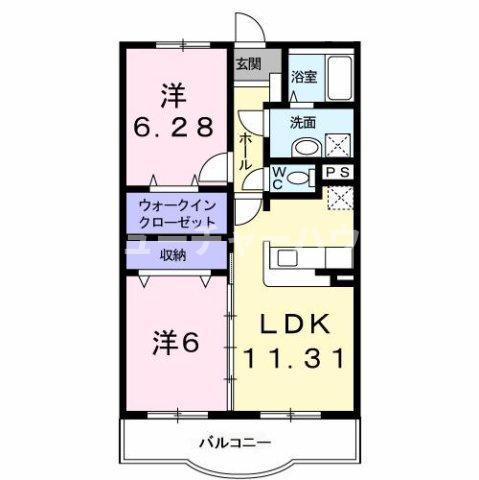 グリュック ブルー(2LDK/1階)の間取り写真