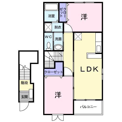 アヴェニールセゾンB(2LDK/2階)の間取り写真