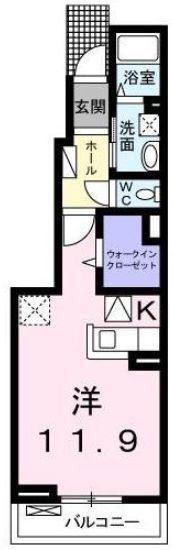 プレガーレ(ワンルーム/1階)の間取り写真