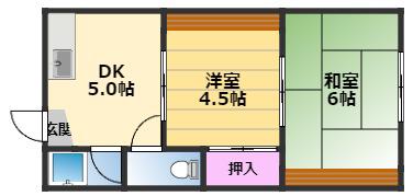 奥野ハイツ(2DK/2階)の間取り写真
