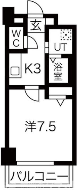 サザンクレスト七道(1K/3階)の間取り写真
