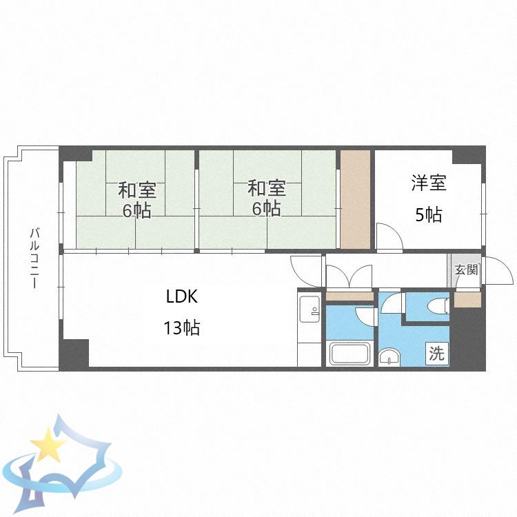 高伸ハイツ(3LDK/4階)の間取り写真