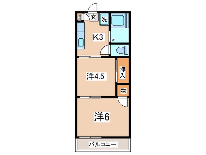 西山第1ハイツ(2K/1階)の間取り写真