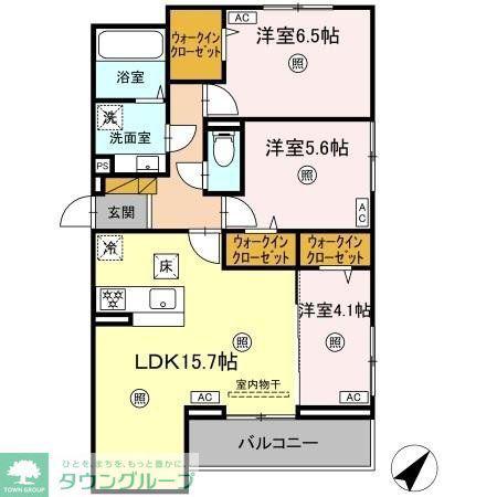 オーシャングレース(3LDK/1階)の間取り写真