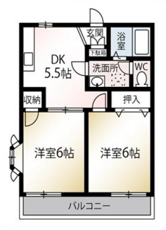 グレープハイムB(2DK/1階)の間取り写真