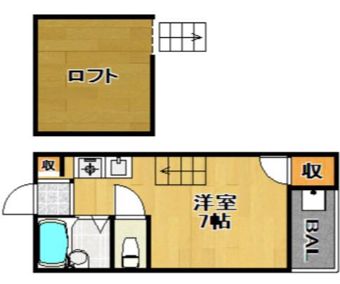 エスポアール西新(ワンルーム/2階)の間取り写真