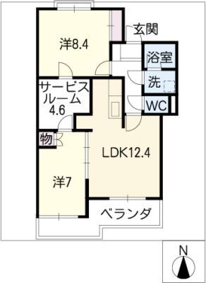 ロンサール八事(2LDK/2階)の間取り写真