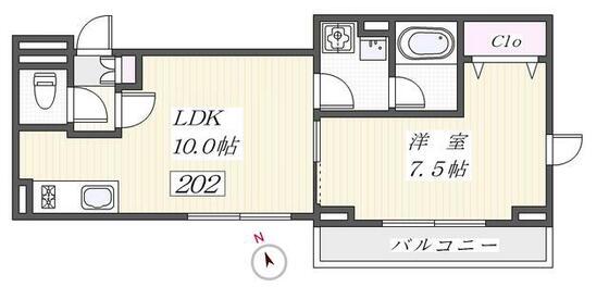 プレイジア小石川(1LDK/2階)の間取り写真
