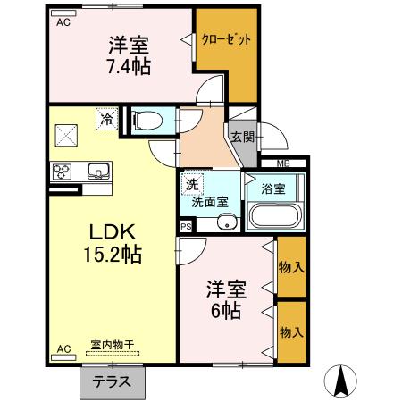 豊橋 ウエスト2(2LDK/1階)の間取り写真