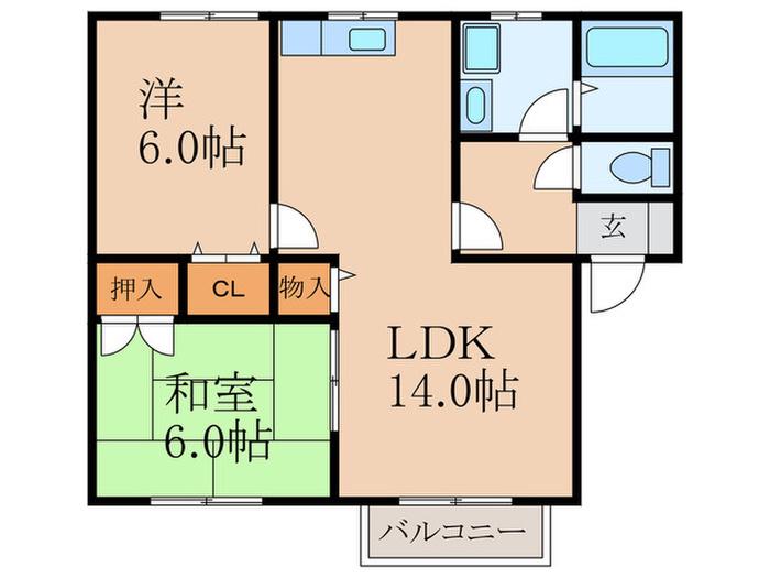 アクール A棟(2LDK/2階)の間取り写真