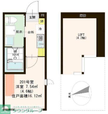 ハーモニーテラス東小岩III(1K/2階)の間取り写真