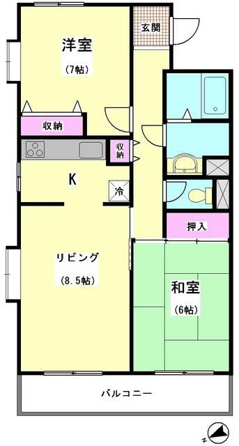 エバーグリーンコート(2LDK/4階)の間取り写真