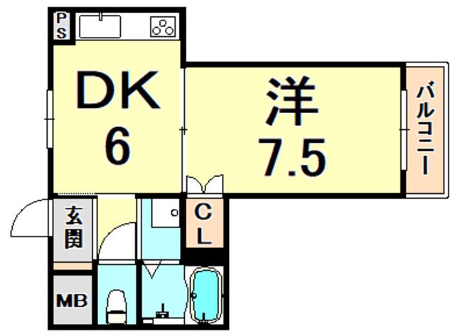 フォールヴィラ板宿(1DK/6階)の間取り写真