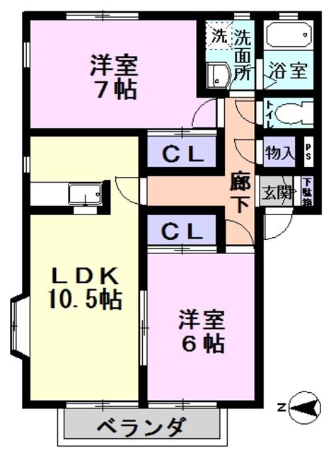 ベリエールミスズ6番館(2LDK/1階)の間取り写真