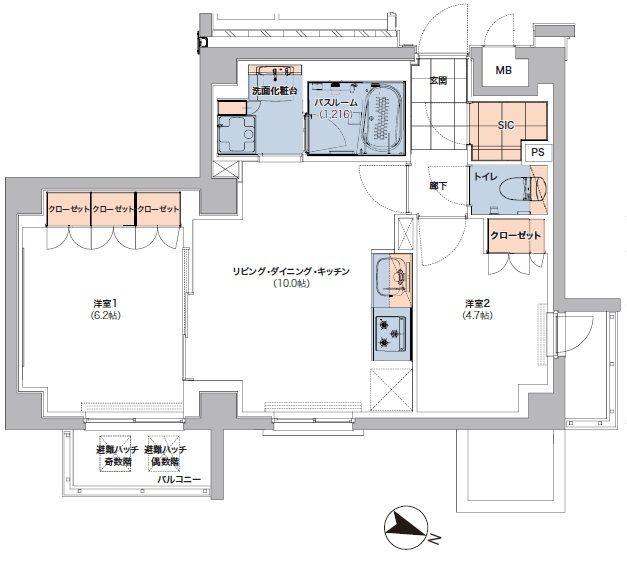 ボヌールステージ笹塚(2LDK/2階)の間取り写真
