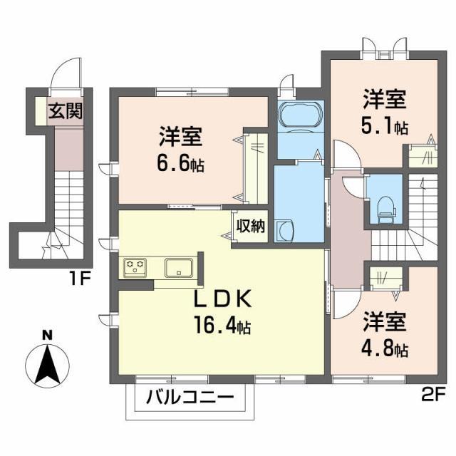 シャーメゾン川内 AB(3LDK/2階)の間取り写真
