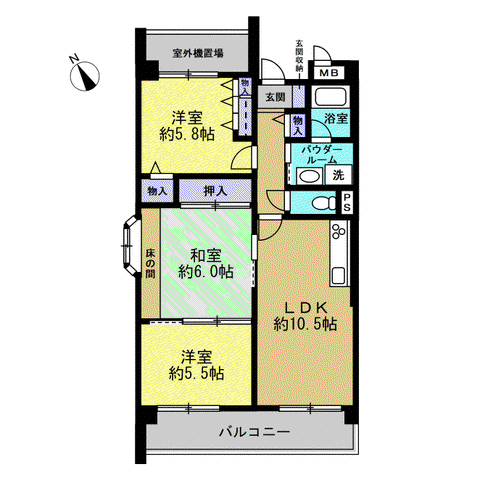 ラポール忍ヶ丘(3LDK/1階)の間取り写真