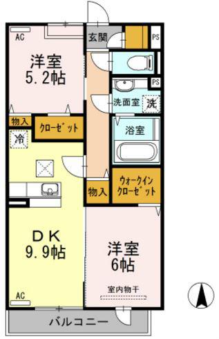 AMOUR櫻花アムールオウカ(2DK/3階)の間取り写真