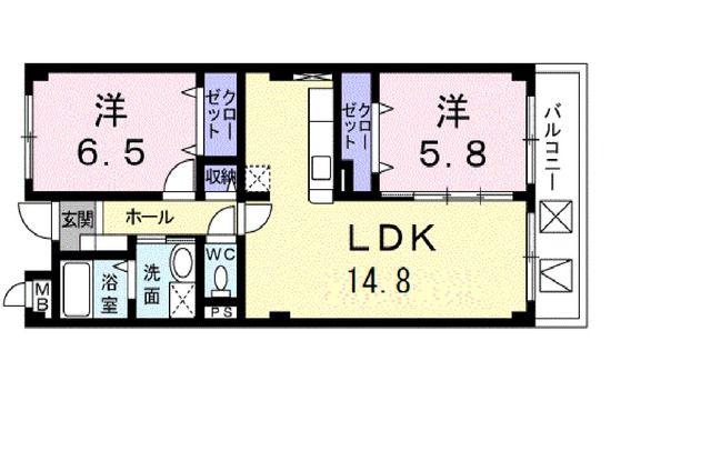 アヴェニュー東松ヶ丘(2LDK/4階)の間取り写真