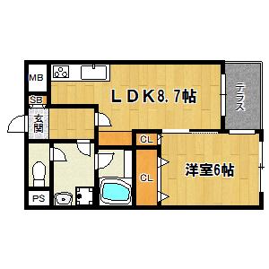 レアル塚本(1LDK/3階)の間取り写真