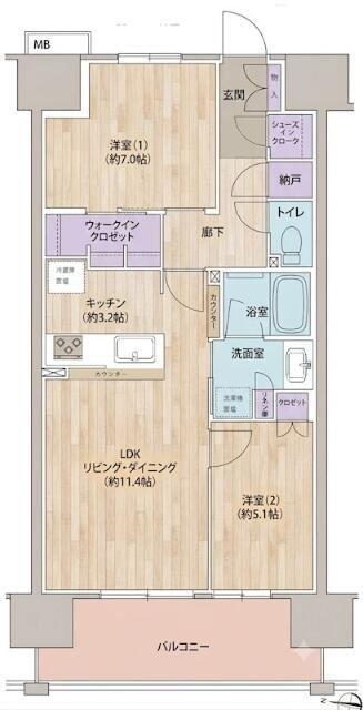 レーベン名古屋松重町GRAND AUBE(2LDK/3階)の間取り写真