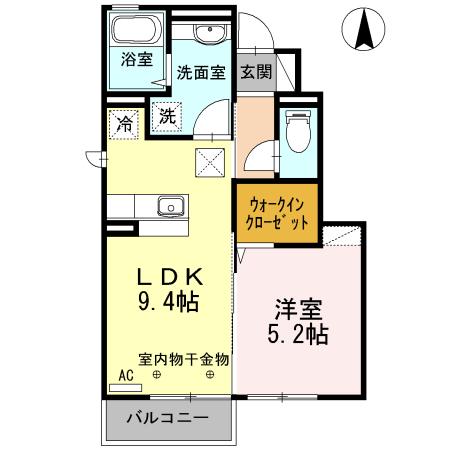 ソレイユ仙北(1LDK/1階)の間取り写真