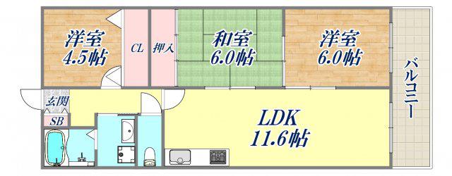 シャトレ鳴尾(3LDK/5階)の間取り写真
