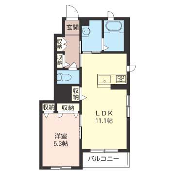  ほいぜる港南A(1LDK/1階)の間取り写真