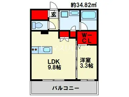 グランフォーレ小倉シティタワー(1LDK/6階)の間取り写真