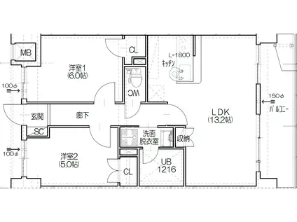 エスコートワン(2LDK/4階)の間取り写真