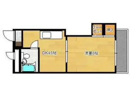 いわもとマンション(1DK/3階)の間取り写真