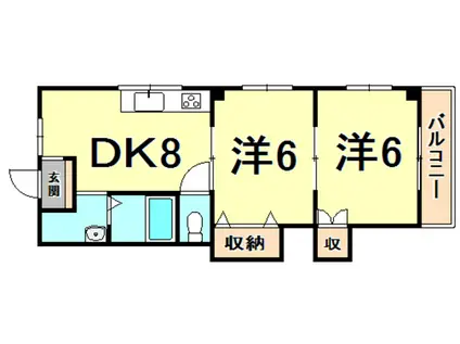 コーポつくし(2DK/3階)の間取り写真