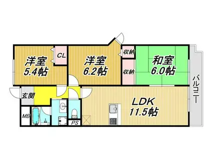 メゾンドーレ野間南(3LDK/4階)の間取り写真