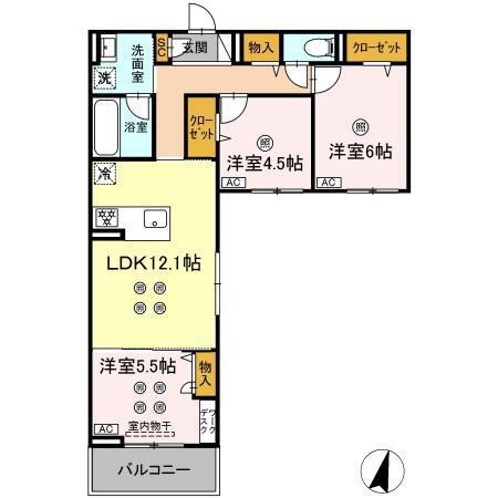 TORISIA T サウス(3LDK/2階)の間取り写真