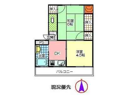 鶴見台第一ビル(2K/4階)の間取り写真