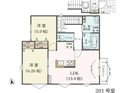 八王子アパート(2LDK/2階)の間取り写真