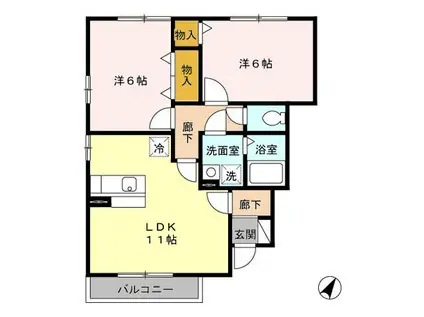 サングリーン D(2LDK/1階)の間取り写真