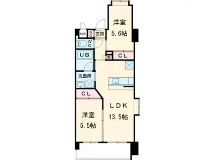 ウィングス西本町(2LDK/12階)の間取り写真