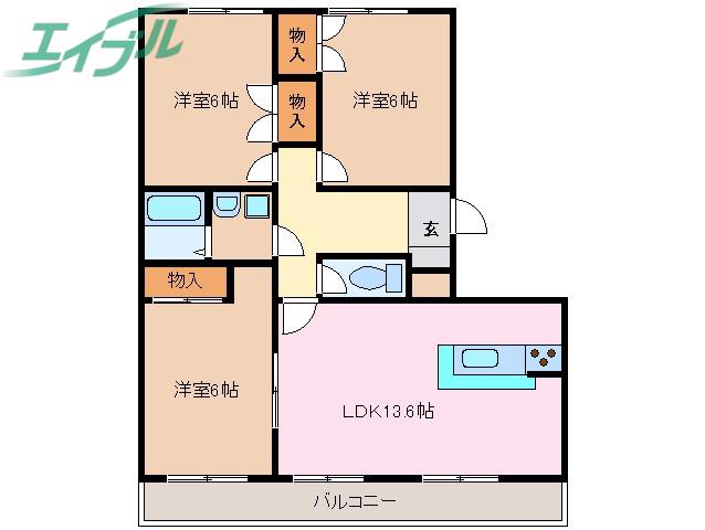 VIP-IN太平洋サウスヒルズ(3LDK/3階)の間取り写真