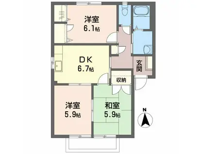 ヴェルディ・ハイツ B棟(3DK/2階)の間取り写真