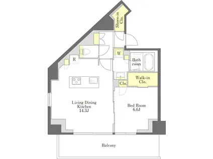 プライムメゾン江古田の杜イースト(1LDK/9階)の間取り写真