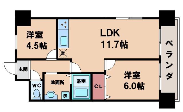 コーラル針中野(2LDK/2階)の間取り写真