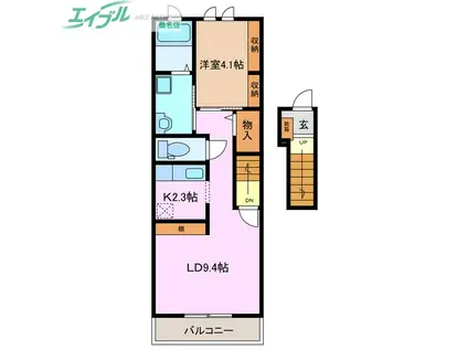 アプリコット エム(1LDK/2階)の間取り写真