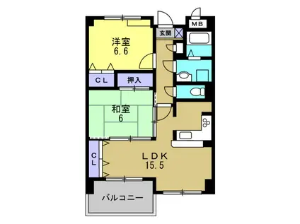 セレッソカージェ芦屋(2LDK/1階)の間取り写真