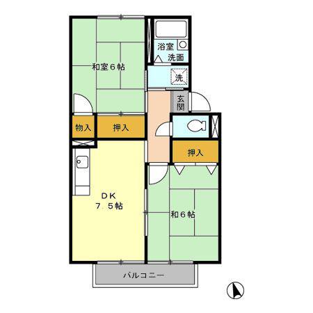 プレジール三宅 B(2DK/2階)の間取り写真
